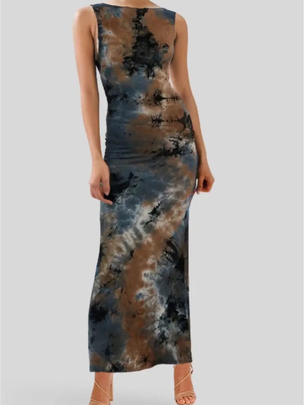 DISSH Navy and Brown Tie-Dye Maxi Dress